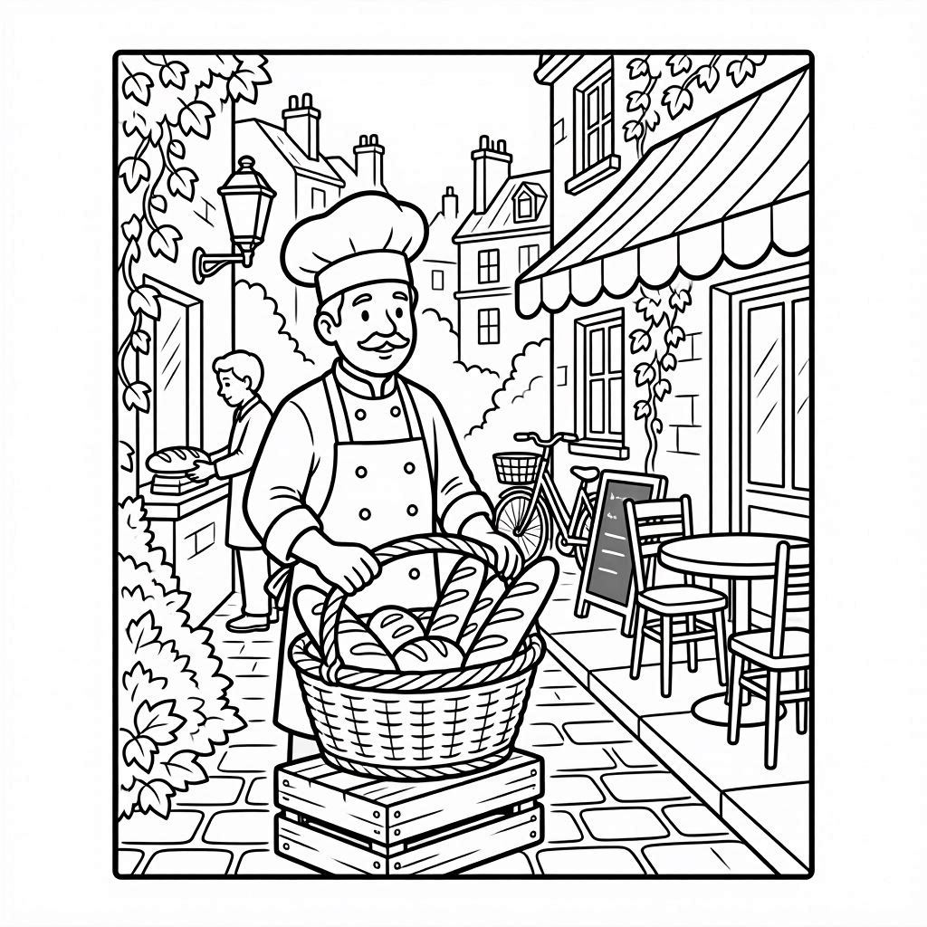 Chef selling bread Coloring Page